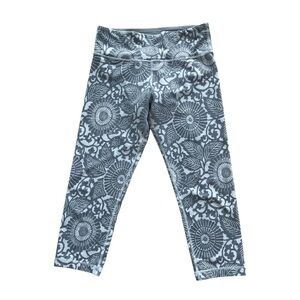 Lululemon Wunder Under Crop Luon Leggings Beachy Floral White Fossil Grey Sz 6